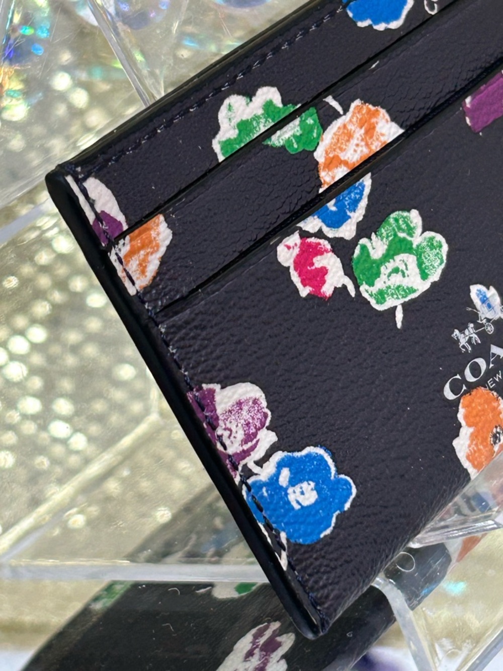 Coach Black Floral Pebbled Leather Card Sleeve Approx. 4 x 2.5 - Picture 4 of 11